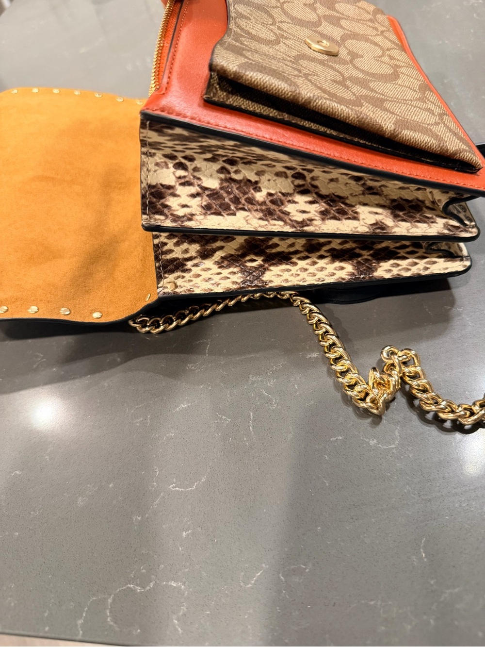 Coach Multi-Panel Crossbody with Gold Chain Trim - Picture 8 of 14